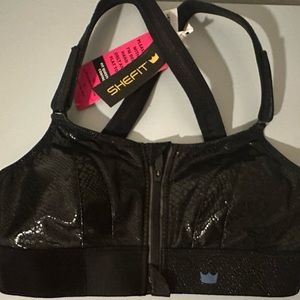SheFit adjustable high impact sports bra size medium black shine snakeskin